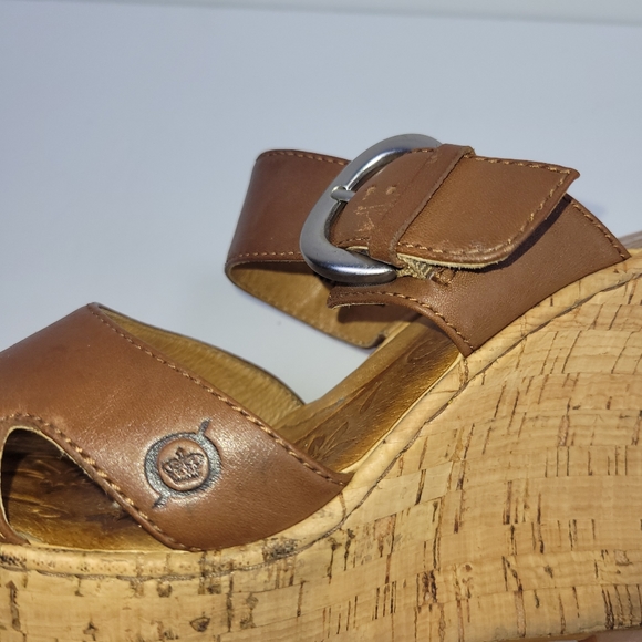 Born Cork Wedge Strappy Chuncky Buckle Leather Spring Summer Sandals Size 39 - Picture 7 of 11